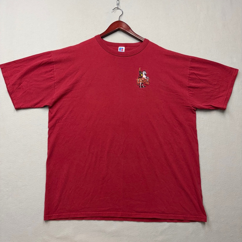 Russell Athletic T Shirt Mens XL Red USC Trojans Embroidered Vintage Tee